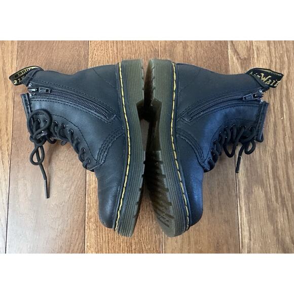 Dr Martens Kids Toddler Size 8 Black Leather Combat Boots Zip Doc Junior 1460 - Picture 6 of 9